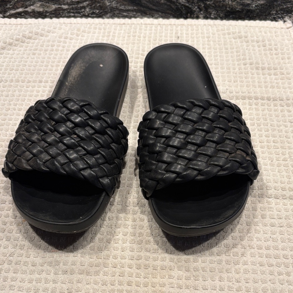 Black Woven Slide Sandals